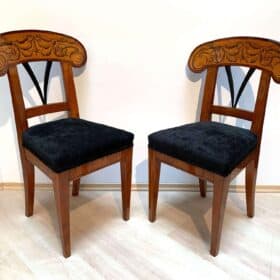 Pair of Biedermeier Shovel Chairs with Ink Painting, South Germany circa 1830