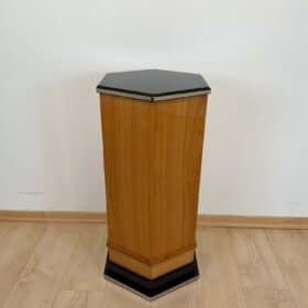 Cherry Art Deco Pedestal, Lacquer and Metal trims, France circa 1930