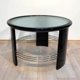 Pair of Art Deco End Tables, Glass, Black Lacquer, Nickel, France, 1930s