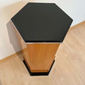 Cherry Art Deco Pedestal, Lacquer and Metal trims, France circa 1930