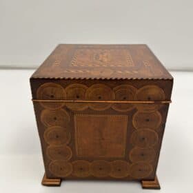 Cubic Walnut Biedermeier Box, Inlays, Austria circa 1830
