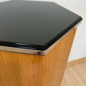 Cherry Art Deco Pedestal, Lacquer and Metal trims, France circa 1930