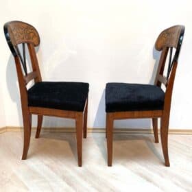 Pair of Biedermeier Shovel Chairs with Ink Painting, South Germany circa 1830