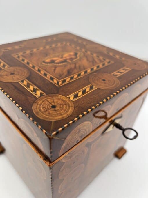 Cubic Walnut Biedermeier Box - Inlay Top Detail - Styylish