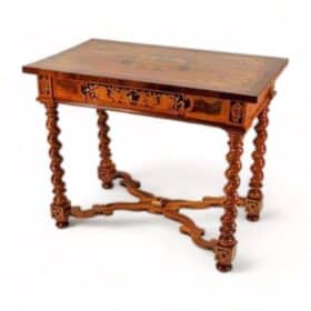 German Baroque Table, 18th century, With Marquetry Decor, Antique