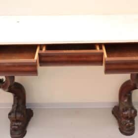 19th Century Charles X Console Table with Carved Wood and White Marble Top