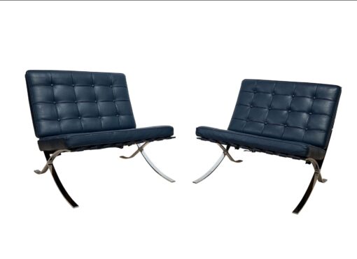 Pair of Barcelona Lounge Chairs by Mies van der Rohe in Blue Leather