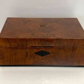 Antique Walnut Biedermeier Box, Ebony Inlays, Southern Germany circa 1820