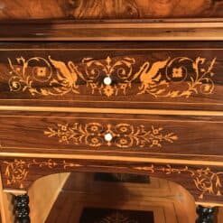 French antique secretary desk- detail view of the inside marquetry on a drawer- Styylish