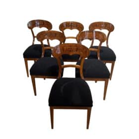 Set of Six Biedermeier Shovel Chairs, Walnut, Roots Veneer, South Germany, 1840s