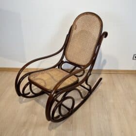 Jugendstil Rocking Chair by Thonet, Stained Beech, Weave, Austria circa 1910