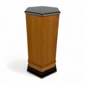 Cherry Art Deco Pedestal, Lacquer and Metal trims, France circa 1930