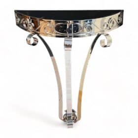 Art Deco Demi-Lune Console Table, Nickel-Plated Metal, Glass, France circa 1930