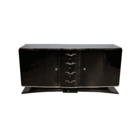 Black Art Deco Sideboard, Lacquer, Nickel, Maple, France circa 1930