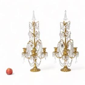 Pair of Louis XVI Style Chandeliers in Bronze and Crystal, circa 1900