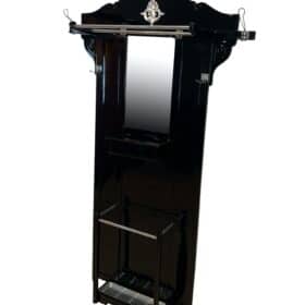 Art Deco Wardrobe with Mirror, Black Lacquer, Silver-Leaf, Germany circa 1925