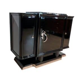 Small Art Deco Sideboard, Black Lacquer, Maple, Marble, France circa 1930