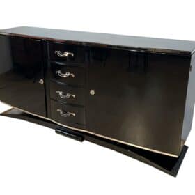 Black Art Deco Sideboard, Lacquer, Nickel, Maple, France circa 1930