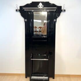 Art Deco Wardrobe with Mirror, Black Lacquer, Silver-Leaf, Germany circa 1925