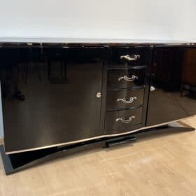 Black Art Deco Sideboard, Lacquer, Nickel, Maple, France circa 1930