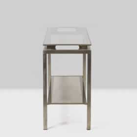 Maison Jansen, Brushed Metal Console with Glass, 1970s