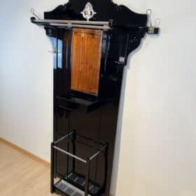 Art Deco Wardrobe with Mirror, Black Lacquer, Silver-Leaf, Germany circa 1925