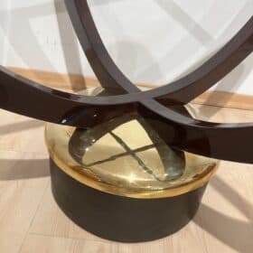 Round Art Deco Coffee Table, Rosewood, Metal, Glass, France circa 1930