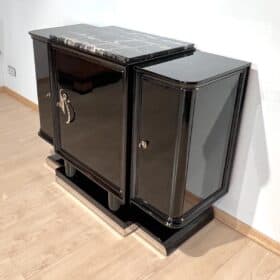 Small Art Deco Sideboard, Black Lacquer, Maple, Marble, France circa 1930