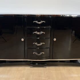 Black Art Deco Sideboard, Lacquer, Nickel, Maple, France circa 1930