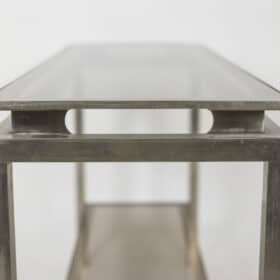 Maison Jansen, Brushed Metal Console with Glass, 1970s