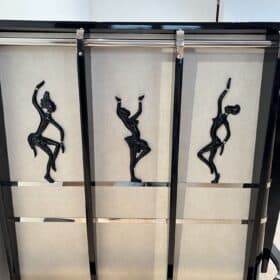 Art Deco Corner Bar, Black Lacquer, Parchment, Chrome, France circa 1950