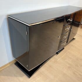 Black Art Deco Sideboard, Lacquer, Nickel, Maple, France circa 1930