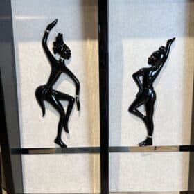 Art Deco Corner Bar, Black Lacquer, Parchment, Chrome, France circa 1950