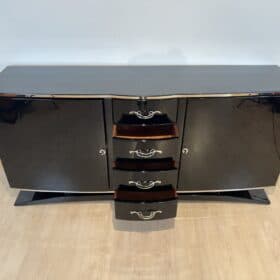 Black Art Deco Sideboard, Lacquer, Nickel, Maple, France circa 1930