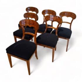 Set of Six Biedermeier Shovel Chairs, Walnut, Roots Veneer, South Germany, 1840s