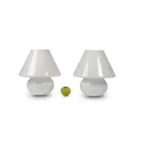 Pair of White Opaline Lamps, 1990s