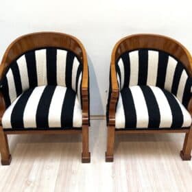 Two Biedermeier Bergere Chairs, Cherrywood, Boucle, Austria circa 1830
