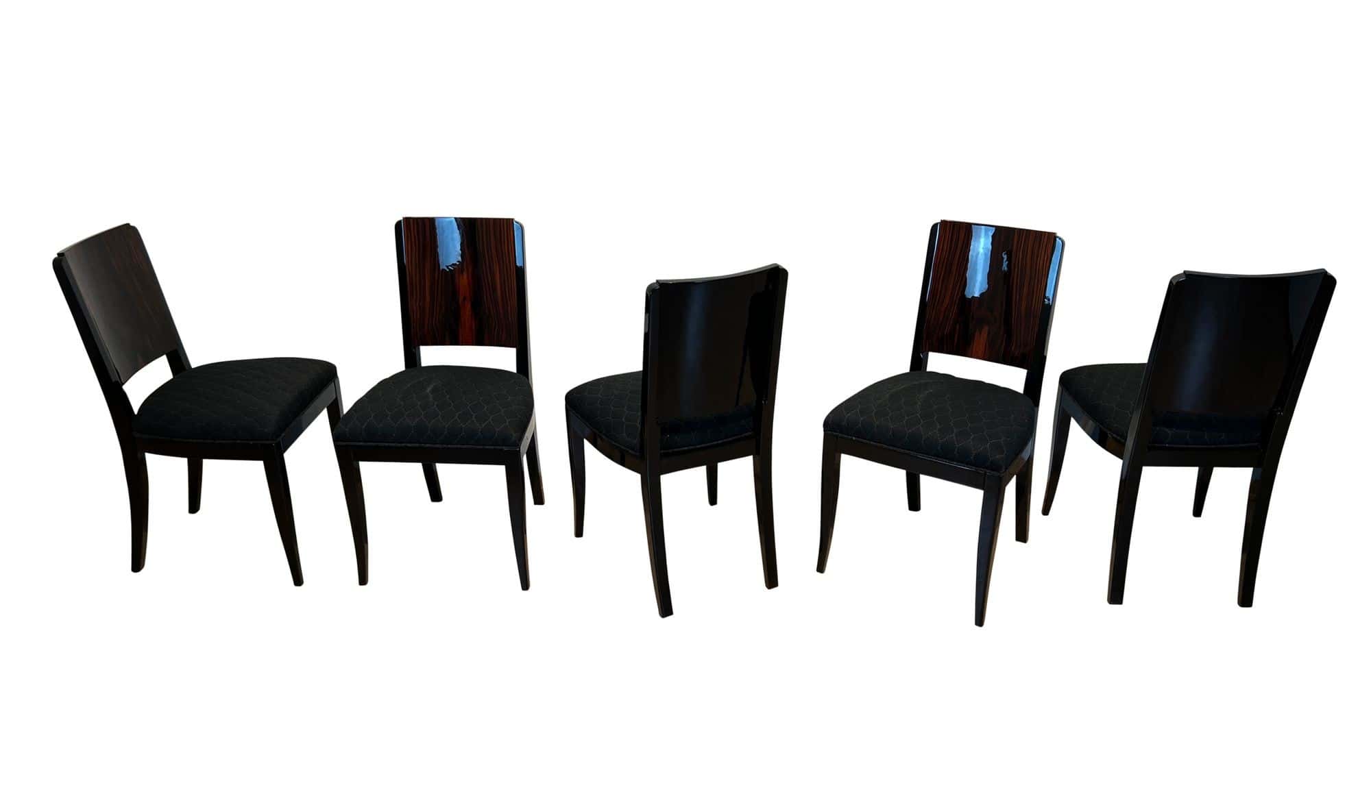 DINING CHAIRS SET OF EIGHT BLACK LACQUER FINISH WITH BLACK AND