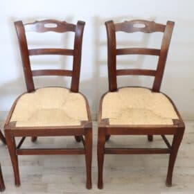 Set of Four Straw Seat Chairs, Cherry Wood, 19th Century