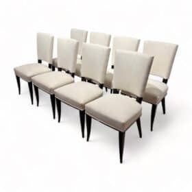 1930s French Art Deco Chairs, Set of Eight, Black Lacquer