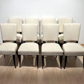 1930s French Art Deco Chairs, Set of Eight, Black Lacquer