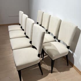 1930s French Art Deco Chairs, Set of Eight, Black Lacquer