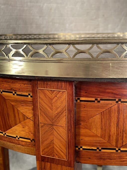 Bouillotte Table- detail of veneer and brass gallery- Styylish
