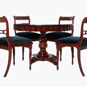 Biedermeier Dining Set, Round Table and Four Chairs, 19th Century