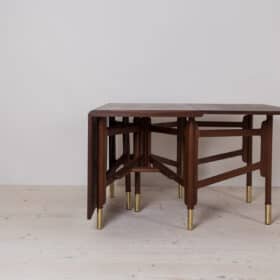 Mid-century Dining Table, Teak Wood, Brass Elements, Norway, 1950s