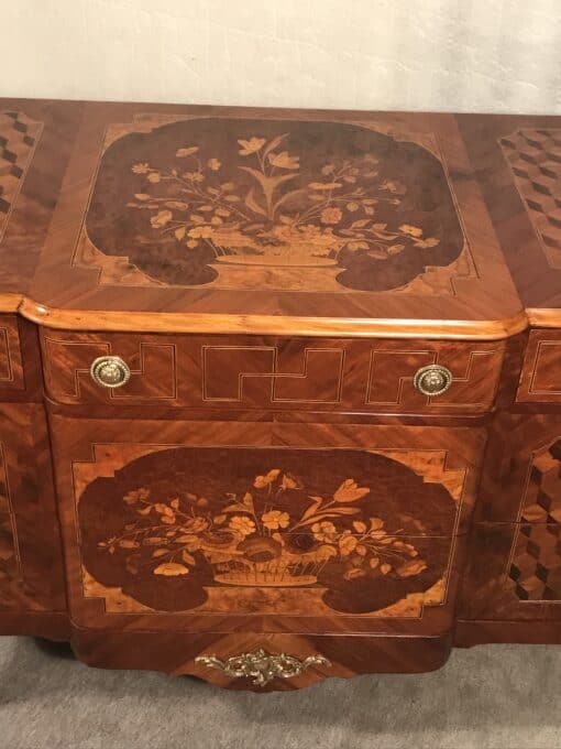 Louis XVI Style Chest of Drawers- flower marquetry detail- Styylish