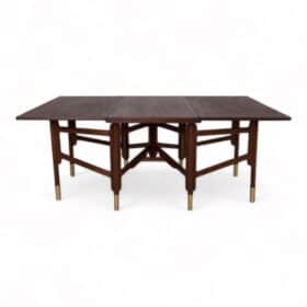 Mid-century Dining Table, Teak Wood, Brass Elements, Norway, 1950s