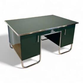 Large Bauhaus Partners Desk, Green Lacquer, Metal, Steeltube, Germany circa 1930