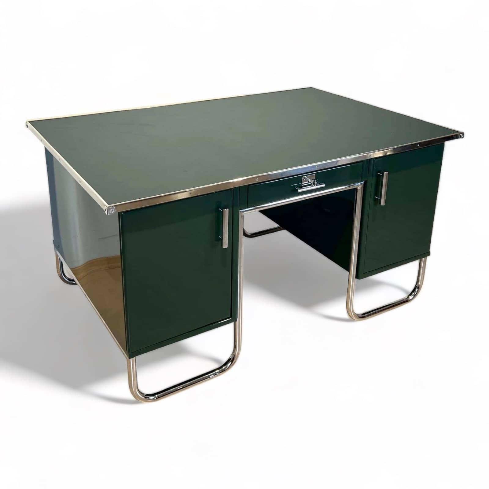 Large Bauhaus Partners Desk, Green Lacquer, Metal, Steeltube, Germany circa  1930