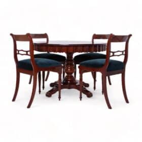 Biedermeier Dining Set, Round Table and Four Chairs, 19th Century